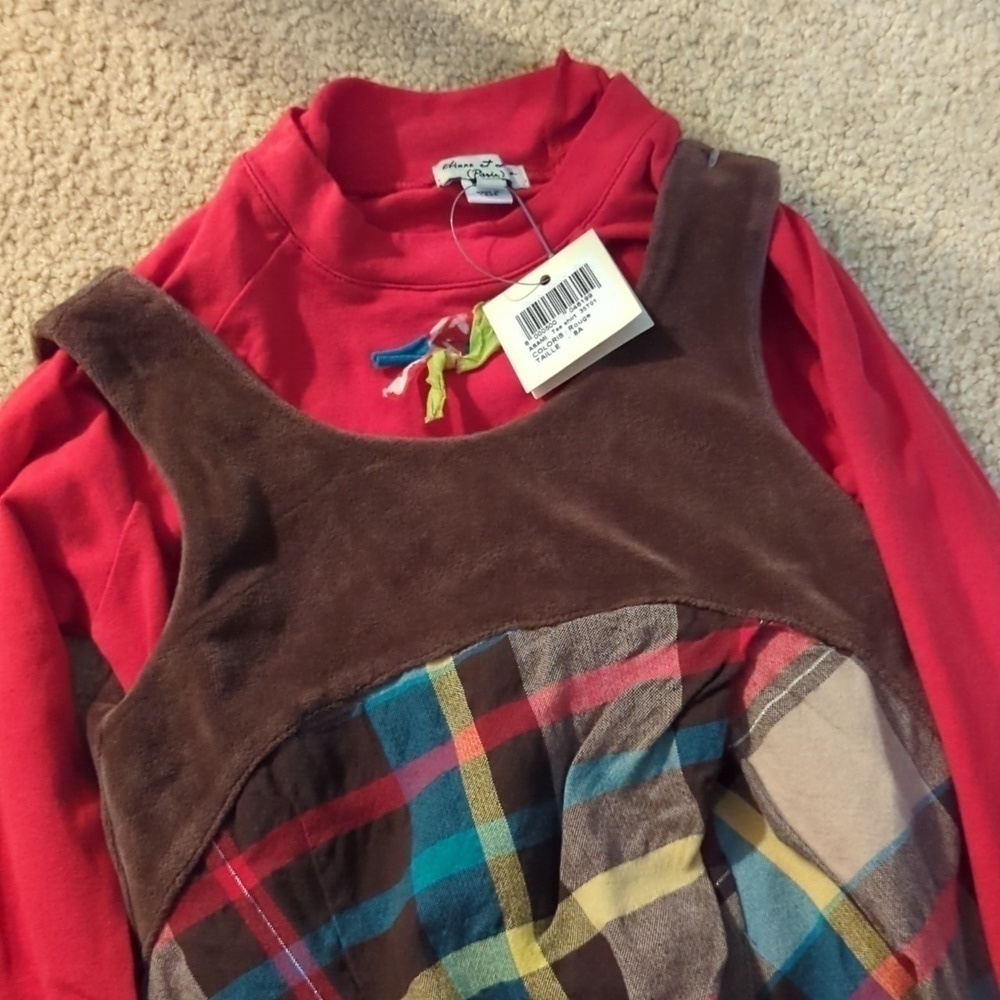 New with Tags Eliane et Lena Girls Long Sleeve Dress Red Plaid Ruffle Dress Sz 8 - Picture 2 of 9